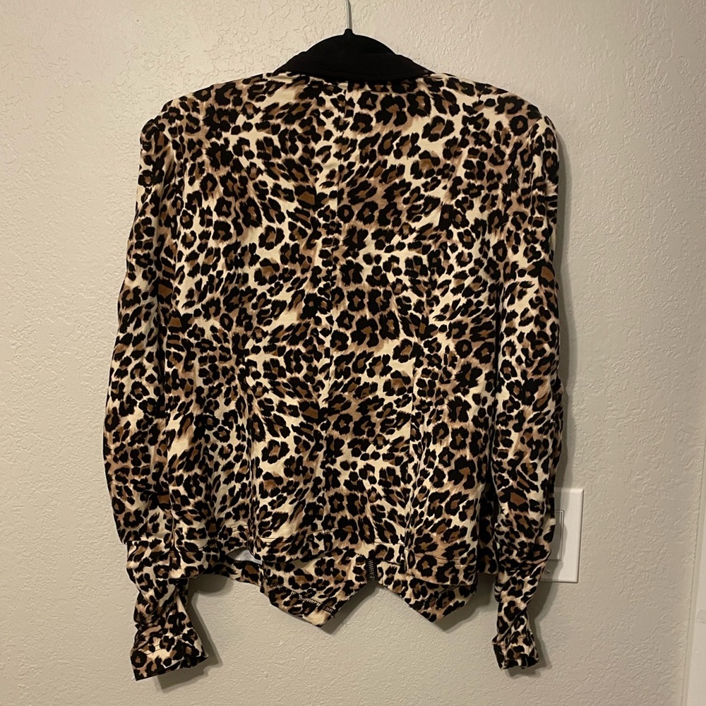 Jean Paul Richard Leopard Print Zip Blazer Black Collar Jacket